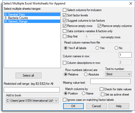 append multiple worksheets from an excel file genstat knowledge base